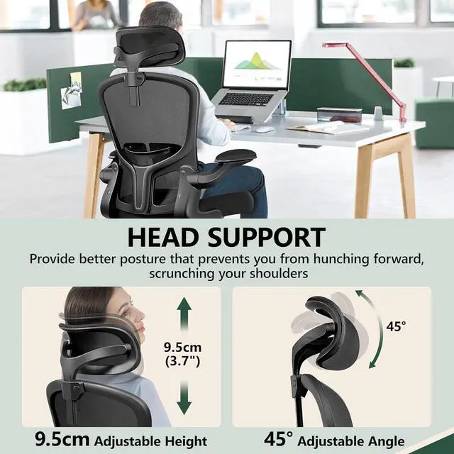 Alt view image 5 of 7 - FelixKing Office Chair Ergonomic Desk Chair with Headrest, High Back Computer with Adjustable Lumbar Support and Wheels,Executive Swivel Comfy with flip-up Armrests for Home Office