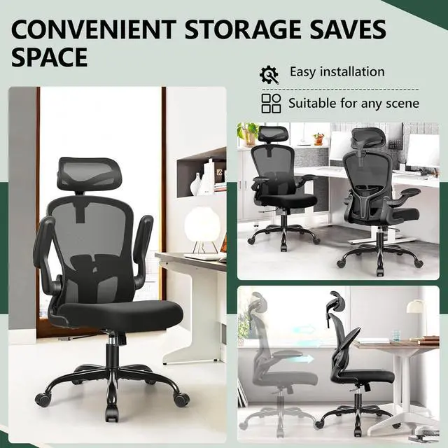 Alt view image 7 of 7 - FelixKing Office Chair Ergonomic Desk Chair with Headrest, High Back Computer with Adjustable Lumbar Support and Wheels,Executive Swivel Comfy with flip-up Armrests for Home Office