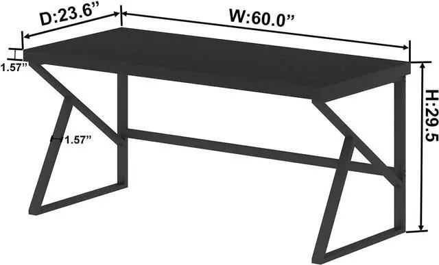 Alt view image 2 of 7 - HSH Black Computer Desk, Long Home Office Laptop PC Desk, Large Industrial Metal Wood Executive Writing Gaming Workstation Desk, Modern Simple Student Study Work Table for Bedroom Living Room, 60 Inch