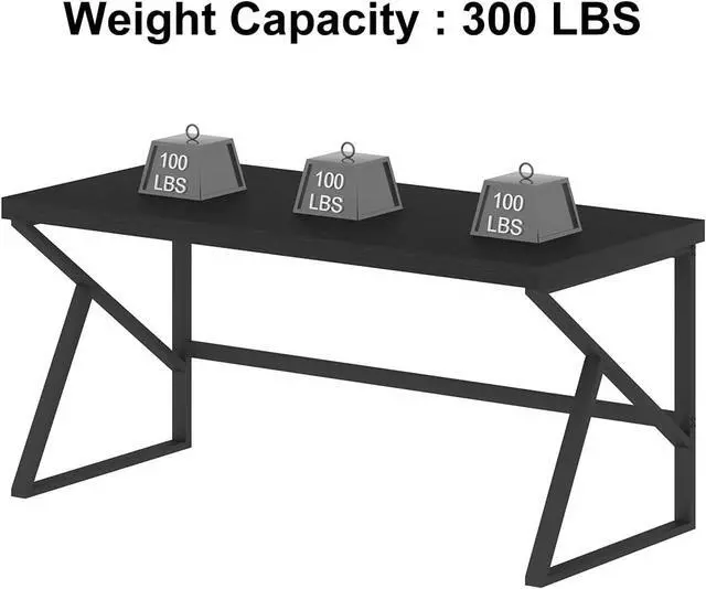 Alt view image 6 of 7 - HSH Black Computer Desk, Long Home Office Laptop PC Desk, Large Industrial Metal Wood Executive Writing Gaming Workstation Desk, Modern Simple Student Study Work Table for Bedroom Living Room, 60 Inch