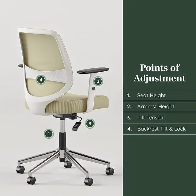 Alt view image 5 of 7 - Branch Daily Chair - Computer Office Chair with Swivel, Lumbar Rest, and Adjustable Armrests - Sustainable, Stylish Mesh, & Adjustable Armrests - Comfortable Seating for Improved Posture - Green