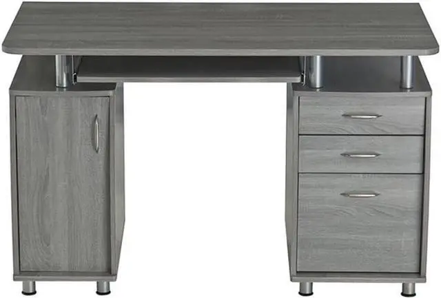 Alt view image 4 of 7 - Pemberly Row 48" Wide Home Office Computer Desk in Gray with CPU Storage Cabinet and Hanging File Cabinet, Grey