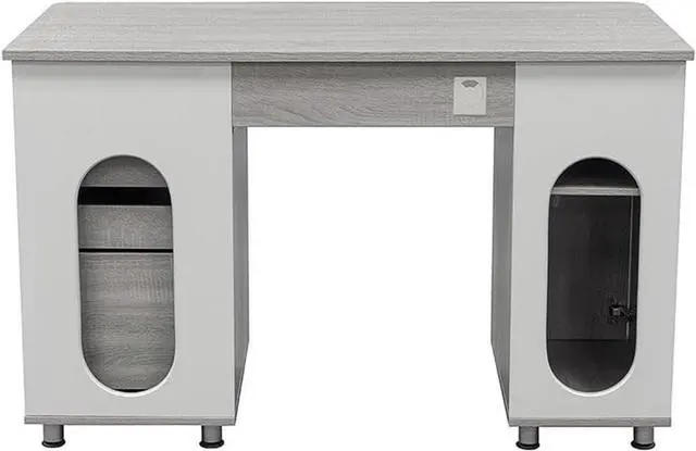 Alt view image 6 of 7 - Pemberly Row 48" Wide Home Office Computer Desk in Gray with CPU Storage Cabinet and Hanging File Cabinet, Grey
