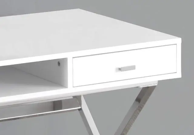Alt view image 4 of 5 - Monarch Specialties Laptop Table with Drawers and Open Shelf Computer, Writing Desk, Metal Sturdy Legs, 48" L, Glossy White