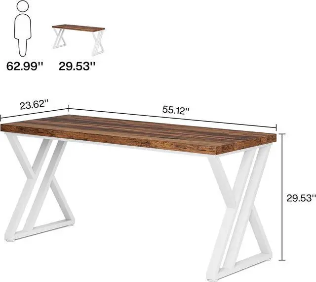 Alt view image 2 of 7 - Tribesigns Modern Walnut/White 55" Heavy Duty Computer Desk, Study & Work Desk, 23.6"D x 55.1"W x 29.5"H, Z-Shaped Metal Legs, 330 lbs Capacity