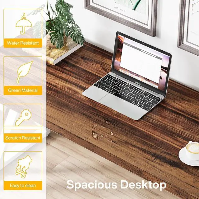 Alt view image 6 of 7 - Tribesigns Modern Walnut/White 55" Heavy Duty Computer Desk, Study & Work Desk, 23.6"D x 55.1"W x 29.5"H, Z-Shaped Metal Legs, 330 lbs Capacity