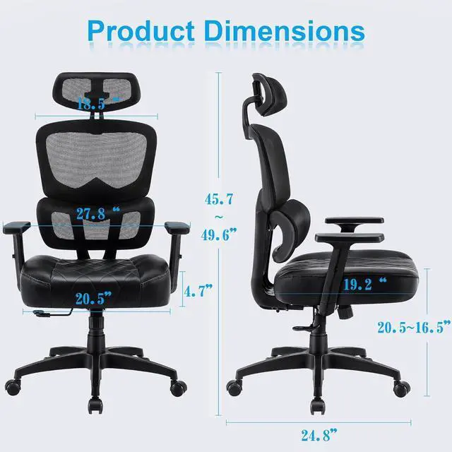 Alt view image 3 of 7 - VECELO Swivel Ergonomic High Back Mesh Office Chair with Adjustable Headrest Armrest, Backrest Tilt Function, Lumbar Support for Executive/Computer Desk/Task Work