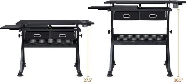 Alt view image 4 of 7 - Topeakmart Drafting Table for Artists, Height Adjustable Drawing Draft Desk, Tiltable Tabletop, Art Craft Work Station with Extra Board for Diamond Painting Sewing Graphic Designere