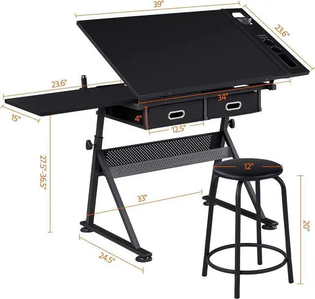 Alt view image 3 of 7 - Topeakmart Drafting Table for Artists, Height Adjustable Drawing Draft Desk, Tiltable Tabletop, Art Craft Work Station with Extra Board for Diamond Painting Sewing Graphic Designere