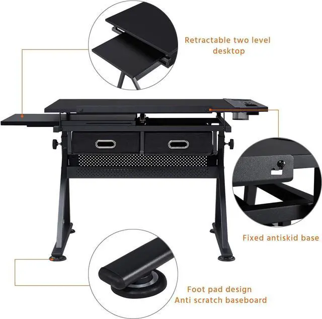 Alt view image 6 of 7 - Topeakmart Drafting Table for Artists, Height Adjustable Drawing Draft Desk, Tiltable Tabletop, Art Craft Work Station with Extra Board for Diamond Painting Sewing Graphic Designere