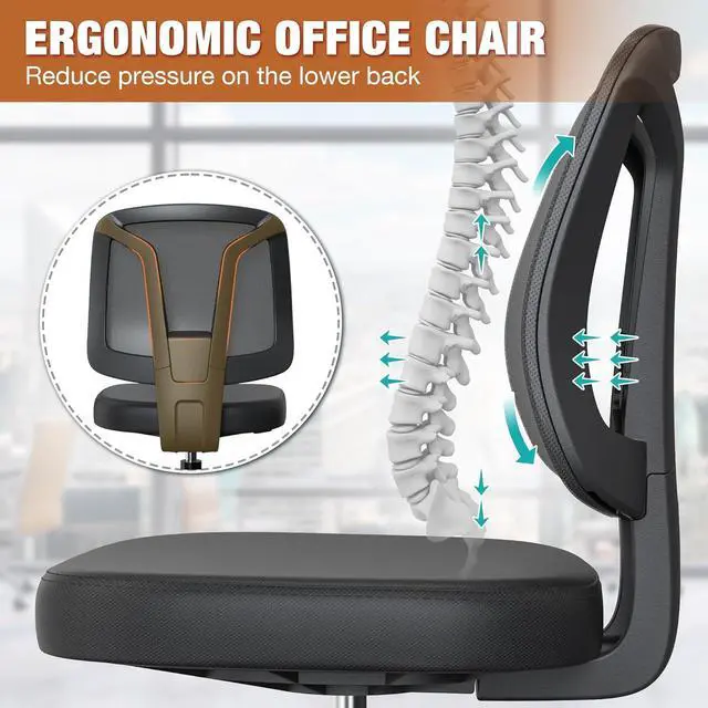 Alt view image 3 of 6 - Swivel Comfy Small Office Desk Chair No Arms for Home with Adjustable Height Back Support for Small Spaces