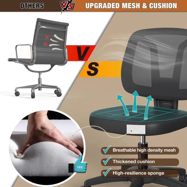 Alt view image 5 of 6 - Swivel Comfy Small Office Desk Chair No Arms for Home with Adjustable Height Back Support for Small Spaces