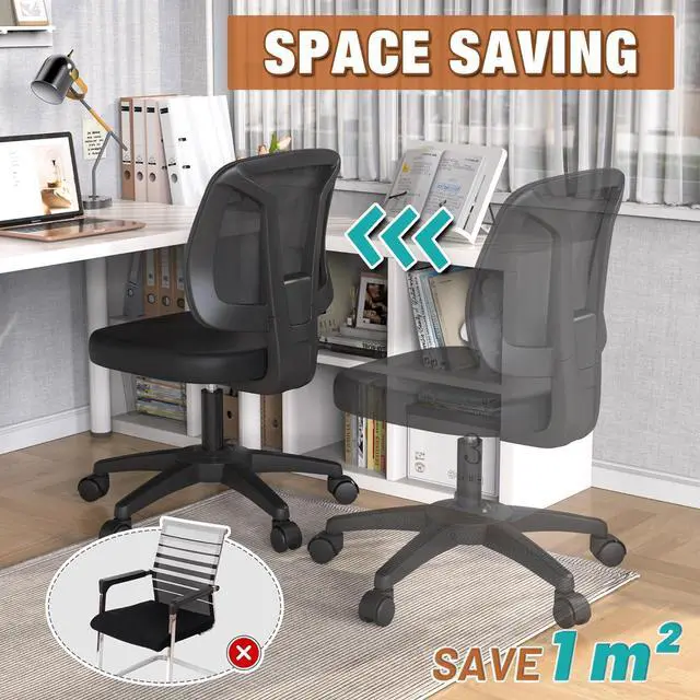 Alt view image 6 of 6 - Swivel Comfy Small Office Desk Chair No Arms for Home with Adjustable Height Back Support for Small Spaces