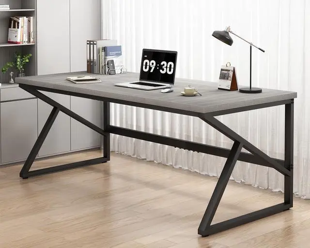 Main image of HSH 70 Inch Long Grey Desk, Large Home Office Computer Desk for 2 People, Industrial Wood and Metal Executive Work Writing Study Gaming Desk Table, Modern Bedroom Simple PC Laptop Desk Double Desk