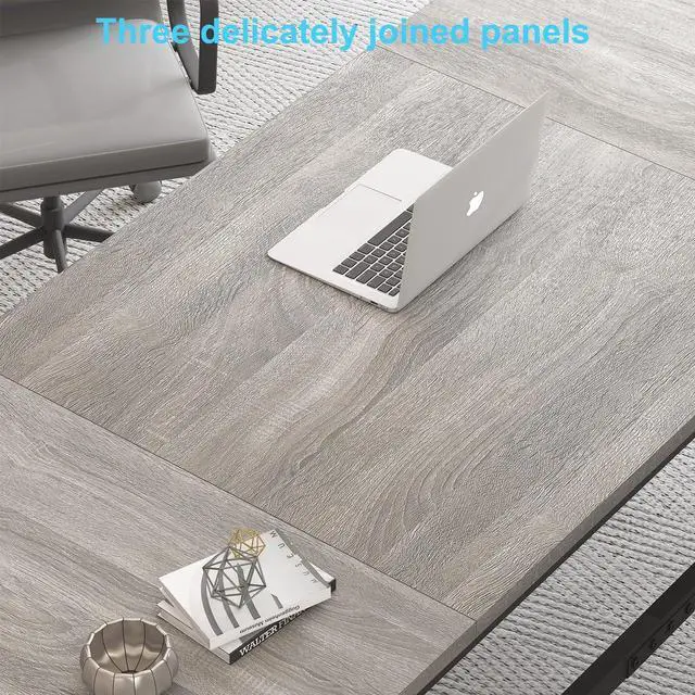 Alt view image 6 of 7 - HSH 70 Inch Long Grey Desk, Large Home Office Computer Desk for 2 People, Industrial Wood and Metal Executive Work Writing Study Gaming Desk Table, Modern Bedroom Simple PC Laptop Desk Double Desk