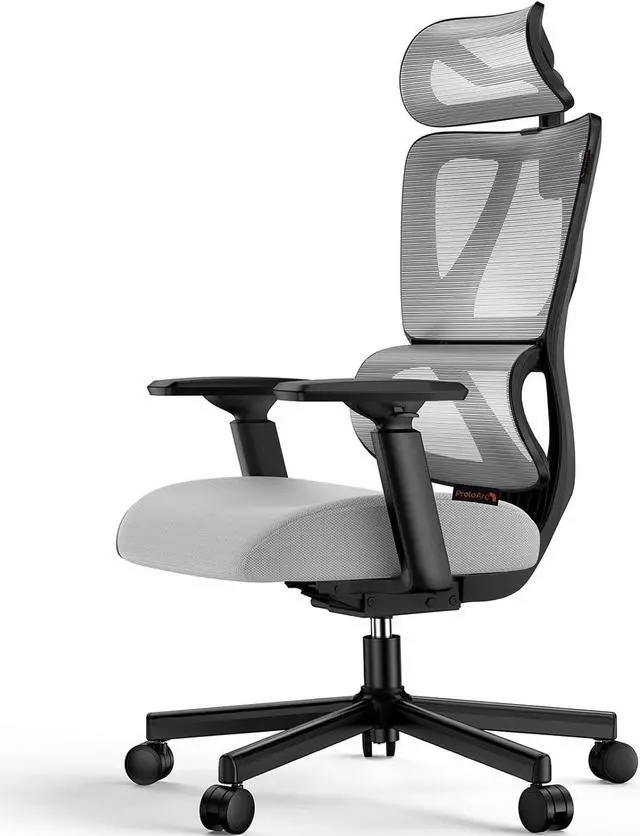 Main image of ProtoArc Ergonomic Office Chair with 30% Thicker Saddle Shaped Spring Cushion, Adaptive Lumbar Support, Big and Tall Mesh Chair with Headrest for Home Office, Desk Chair with Wheels EC100 (Grey)