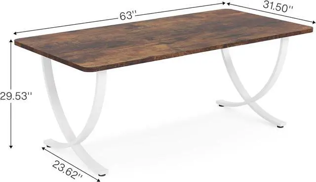 Alt view image 2 of 7 - Executive Desk, 63 W x 31.5 D Large Office Modern Computer Desk Conference Table Meeting Room Table, Business Furniture for Home Office, White and Walnut by DT