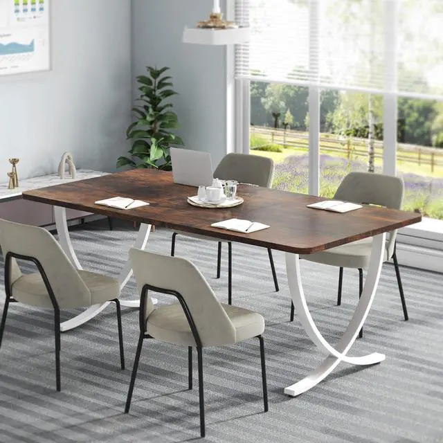 Alt view image 6 of 7 - Executive Desk, 63 W x 31.5 D Large Office Modern Computer Desk Conference Table Meeting Room Table, Business Furniture for Home Office, White and Walnut by DT