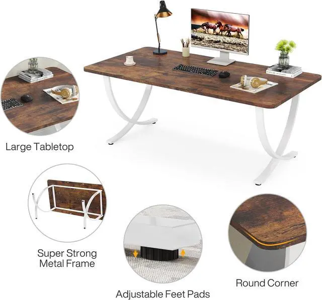 Alt view image 7 of 7 - Executive Desk, 63 W x 31.5 D Large Office Modern Computer Desk Conference Table Meeting Room Table, Business Furniture for Home Office, White and Walnut by DT
