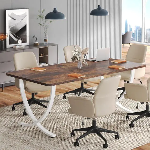 Alt view image 5 of 7 - Executive Desk, 63 W x 31.5 D Large Office Modern Computer Desk Conference Table Meeting Room Table, Business Furniture for Home Office, White and Walnut by DT