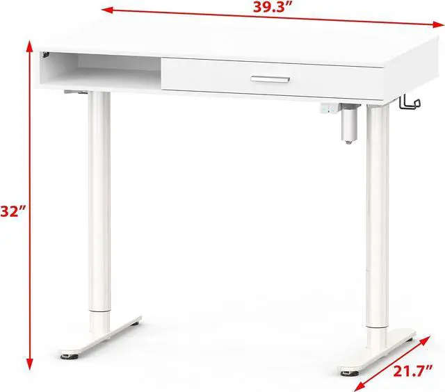 Alt view image 3 of 7 - SHW Claire 40-Inch Height Adjustable Electric Standing Desk with Drawer, White