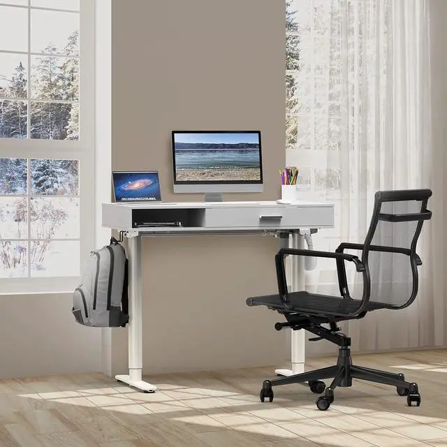 Alt view image 2 of 7 - SHW Claire 40-Inch Height Adjustable Electric Standing Desk with Drawer, White