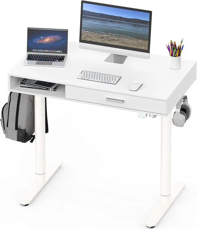 Alt view image 4 of 7 - SHW Claire 40-Inch Height Adjustable Electric Standing Desk with Drawer, White