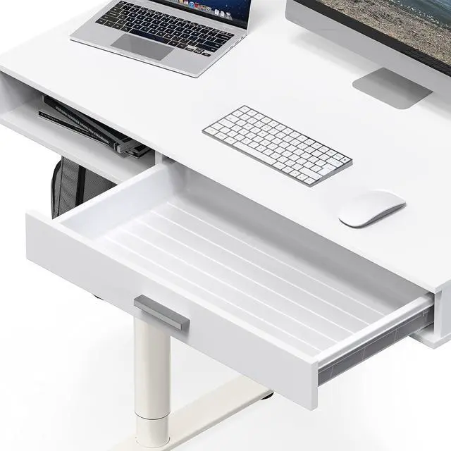 Alt view image 5 of 7 - SHW Claire 40-Inch Height Adjustable Electric Standing Desk with Drawer, White