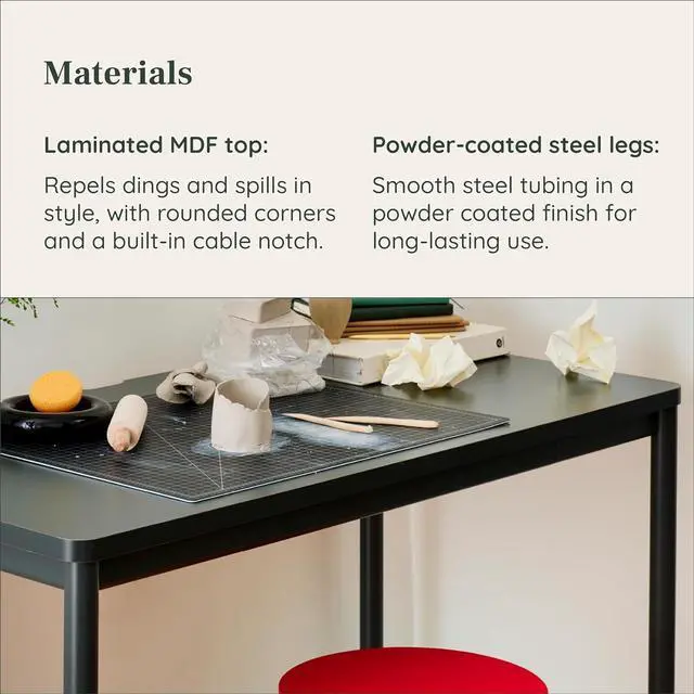 Alt view image 6 of 6 - Branch Daily Desk - Functional at Home Office Desk with Effortless Assembly, Timeless Design, Rounded Corners, and Built-in Cable Notch - 48 W x 28.5 H x 24 D - Woodgrain Work Table