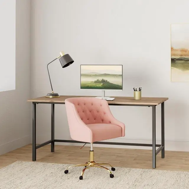 Alt view image 2 of 7 - ATTICA Home Office Desk Chair Modern Velvet Office Computer Chair Height Adjustable Mid-Back Task Chair (Pink)