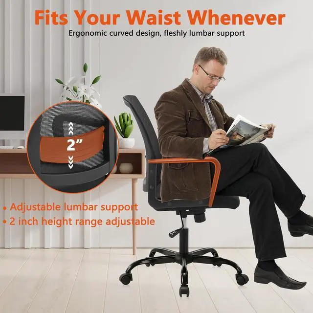 Alt view image 3 of 7 - CLATINA Ergonomic Rolling Mesh Desk Chair with Executive Lumbar Support and Adjustable Swivel Design for Home Office Computer Black 2 Pack