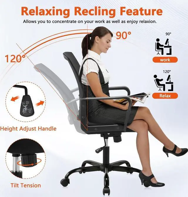 Alt view image 5 of 7 - CLATINA Ergonomic Rolling Mesh Desk Chair with Executive Lumbar Support and Adjustable Swivel Design for Home Office Computer Black 2 Pack