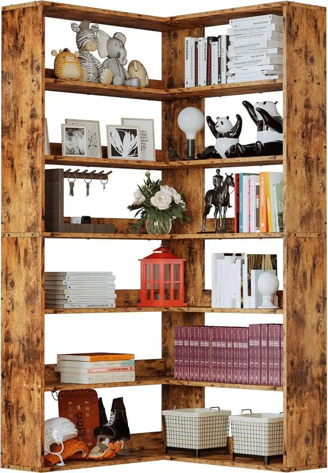 Main image of IRONCK Bookshelves 6 Tiers with Baffles Industrial Large Corner Etagere Bookcase Storage Display Rack for Living Room Home Office
