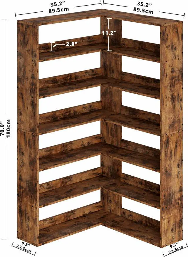 Alt view image 3 of 7 - IRONCK Bookshelves 6 Tiers with Baffles Industrial Large Corner Etagere Bookcase Storage Display Rack for Living Room Home Office