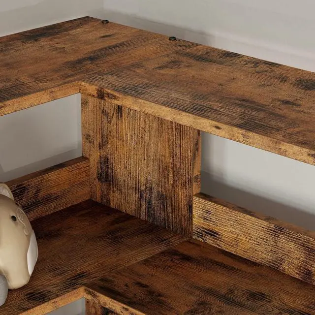 Alt view image 5 of 7 - IRONCK Bookshelves 6 Tiers with Baffles Industrial Large Corner Etagere Bookcase Storage Display Rack for Living Room Home Office