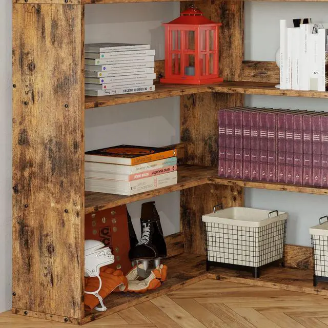 Alt view image 7 of 7 - IRONCK Bookshelves 6 Tiers with Baffles Industrial Large Corner Etagere Bookcase Storage Display Rack for Living Room Home Office