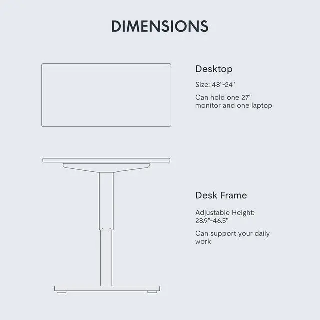 Alt view image 6 of 7 - FLEXISPOT EN1 One-Piece Standing Desk, 48 x 24 Inches Solid Desktop Height Adjustable Desk, Electric Sit Stand Up Desk Home Office Desks (White Frame + White Desktop)