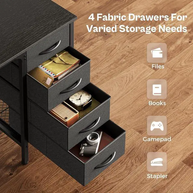 Alt view image 5 of 7 - Huuger 47 inch Computer Desk with 4 Drawers, Gaming Desk with LED Lights & Power Outlets, Home Office Desk with Large Storage Space for Bedroom, Work from Home, Black