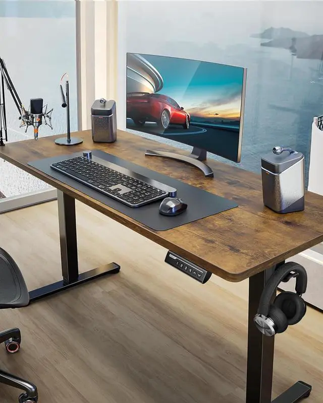 Alt view image 2 of 7 - ErGear Height Adjustable Electric Standing Desk, 48 x 24 Inches Sit Stand up Desk, Memory Computer Home Office Desk with Splice Board (Vintage Brown)