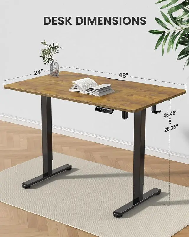 Alt view image 3 of 7 - ErGear Height Adjustable Electric Standing Desk, 48 x 24 Inches Sit Stand up Desk, Memory Computer Home Office Desk with Splice Board (Vintage Brown)