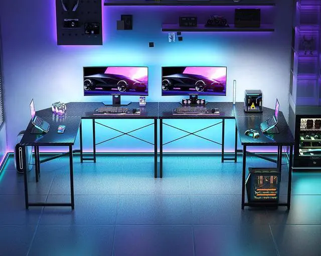 Alt view image 5 of 7 - Casaottima L Shaped Gaming Desk, Corner Desk Gaming Table for Home Office, Computer Desk Sturdy Writing Workstation for Small Space, Easy to Assemble, 51 inch, Carbon Fiber Surface, Black