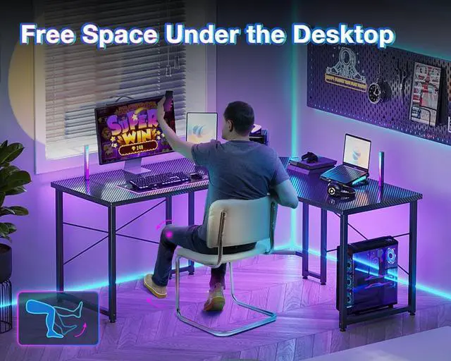 Alt view image 6 of 7 - Casaottima L Shaped Gaming Desk, Corner Desk Gaming Table for Home Office, Computer Desk Sturdy Writing Workstation for Small Space, Easy to Assemble, 51 inch, Carbon Fiber Surface, Black