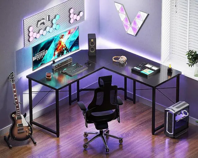 Alt view image 7 of 7 - Casaottima L Shaped Gaming Desk, Corner Desk Gaming Table for Home Office, Computer Desk Sturdy Writing Workstation for Small Space, Easy to Assemble, 51 inch, Carbon Fiber Surface, Black