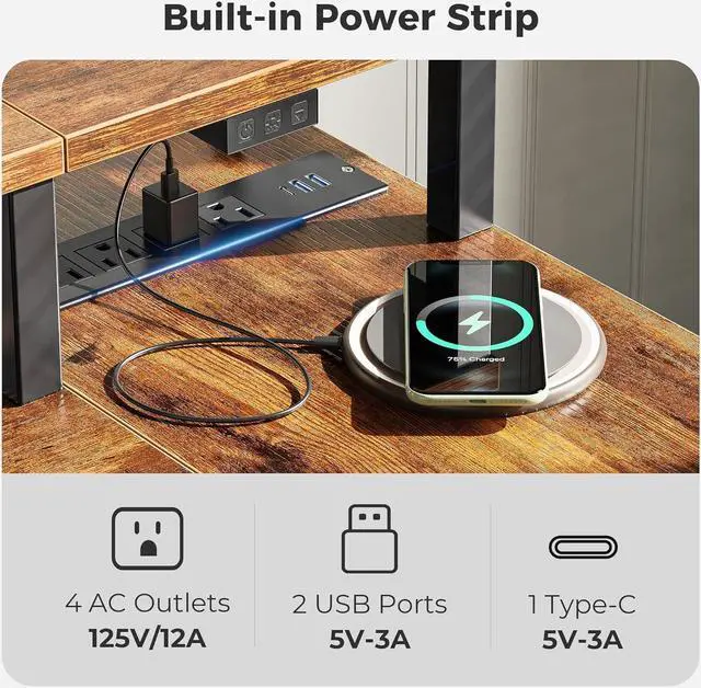 Alt view image 4 of 7 - SUPERJARE 47 inch Reversible L Shaped Desk with LED Lights & Power Outlets, Computer Desk with Shelves & Monitor Stand, Gaming Desk with Drawer, Home Office Desk Corner Desk, Rustic Brown