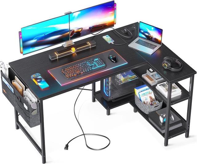 ODK 48 Inch Small L Shaped Gaming Computer Desk with Power Outlets Reversible Storage Shelves