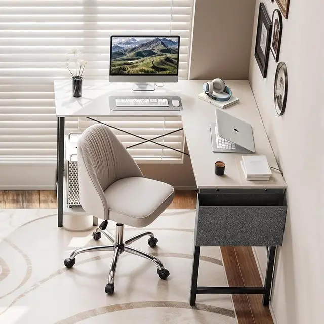 Alt view image 6 of 7 - L Shaped Desk Gaming Computer 50 Inch Reversible Corner Table PC for Writing Study Student with Wood Tabletop Metal Frame CPU Stand Side Bag for Home Office Small Place, White