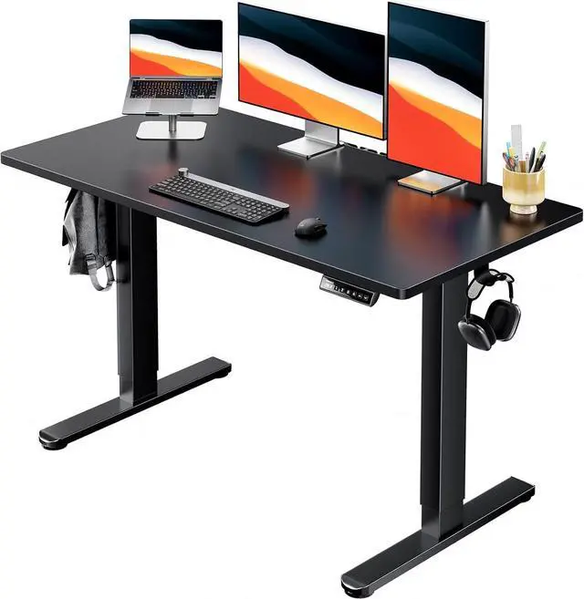 Main image of HUANUO Electric Standing Desk, 48" x 24" Whole Piece Desktop, Adjustable Height Computer Desks, 4 Height Memory Settings, Sit Stand Up Desk for Home Office, Black