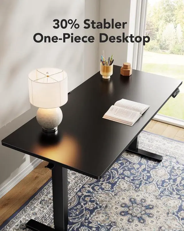 Alt view image 4 of 7 - HUANUO Electric Standing Desk, 48" x 24" Whole Piece Desktop, Adjustable Height Computer Desks, 4 Height Memory Settings, Sit Stand Up Desk for Home Office, Black