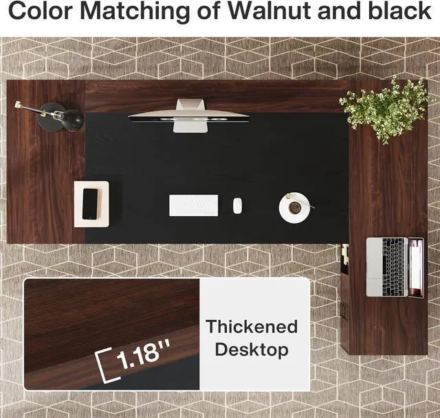 Alt view image 7 of 7 - Tribesigns 78" L-Shaped Executive Desk, Large Office Desk with Drawers and Lateral File Cabinet, Business Furniture with Storage Shelves, Modern Computer Desk for Home Office, Walnut & Black