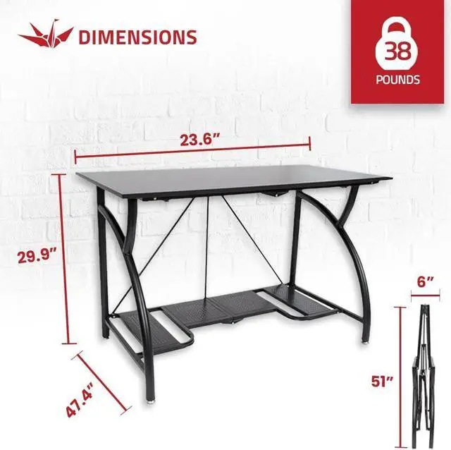 Alt view image 2 of 7 - Origami Multipurpose Adjustable Standing Desk Computer Table with Origami Connection Clip and Bottom Gaming Desk Shelf, Black